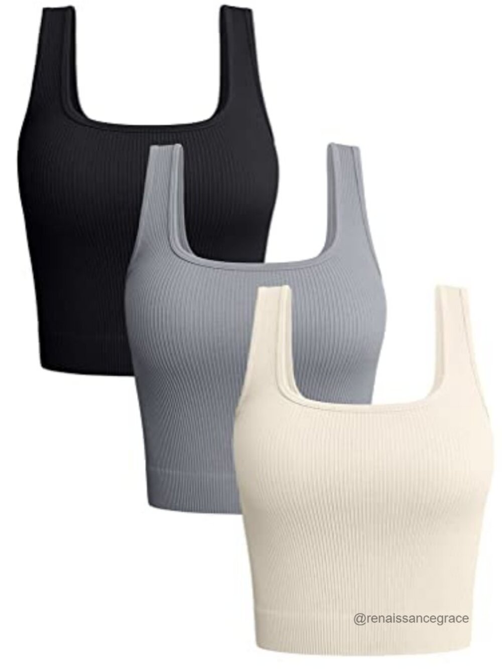 Ribbed Seamless Scoop Neck Crop Tank Top Set of 3